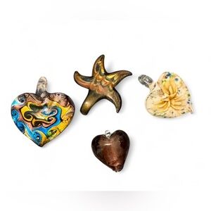 Blown Glass Heart and Starfish Pendants, jewelry lot, crafters, glass art